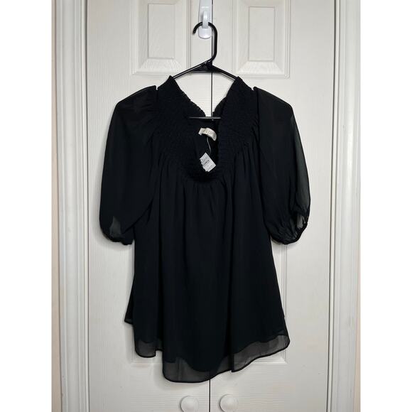 NEW Loft Black Puff Sleeve Sheer Blouse Size Small - Picture 1 of 9
